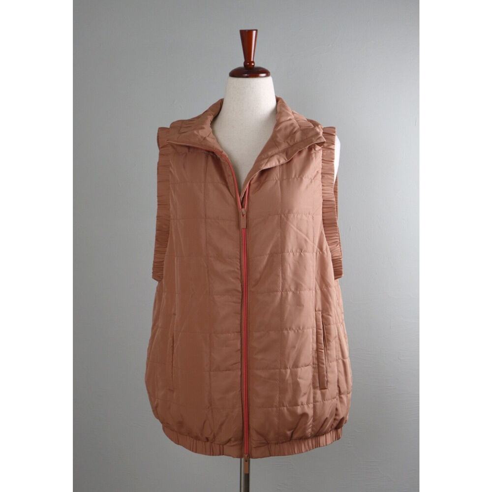 SAVVI $128 Solid Beige Puffer Zip Front Athletic Jacket Top Size Large